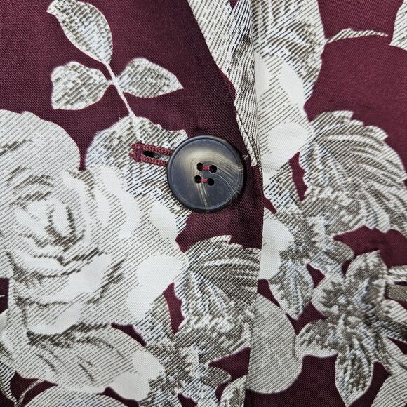 Vintage Washed Silk Blazer Women 2 Jacket Floral Elegant Formal Baroque Burgundy - Picture 5 of 14